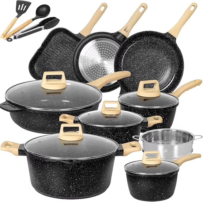 Romswi Nonstick Pots and Pans Set, 23 Piece Induction Cookware Sets Non-stick Ceramic Kitchen Sets with Utensil, Green