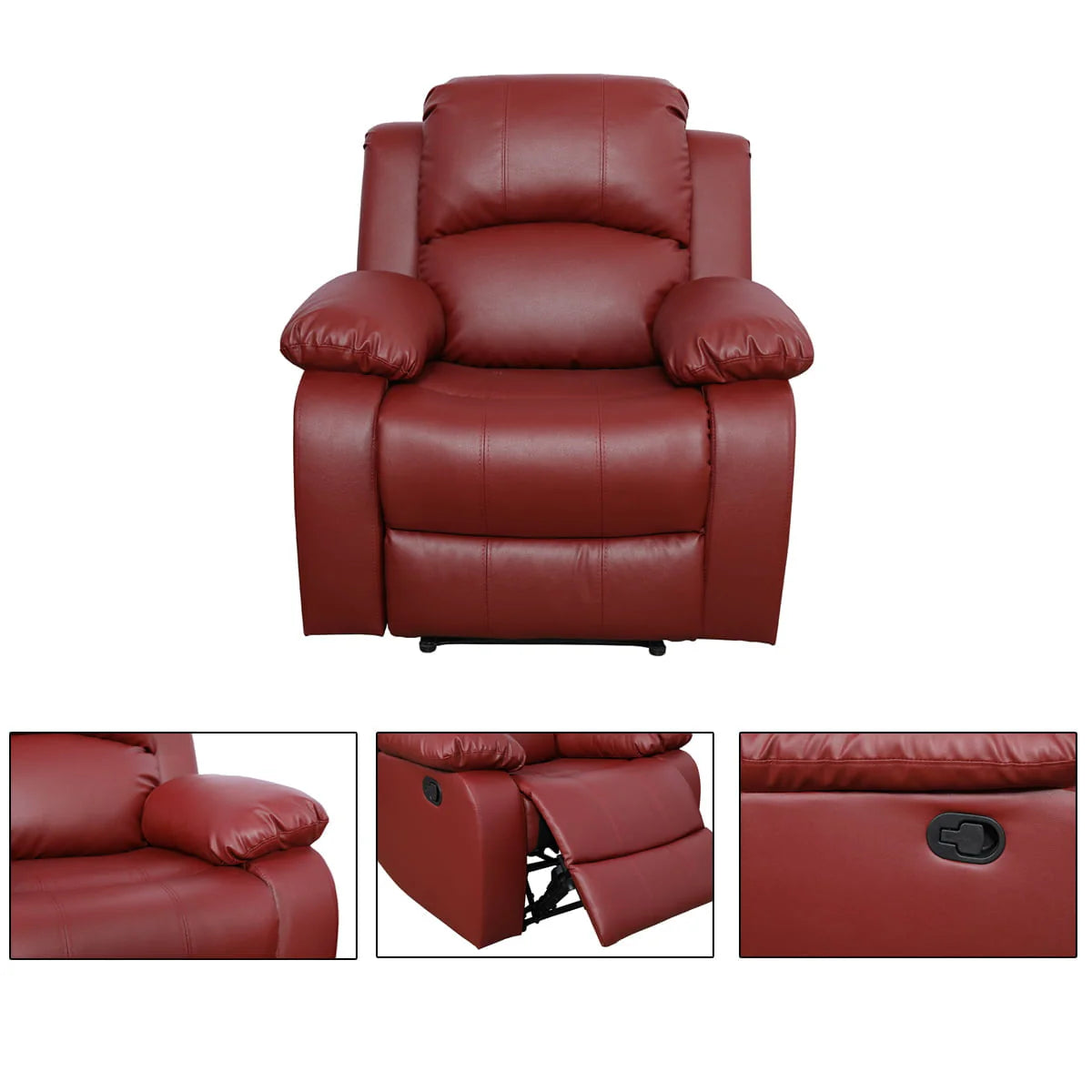 Ainehome Red Leather 3 Pieces Reclining Sofa Sets, Recliner Sofa for Living Room