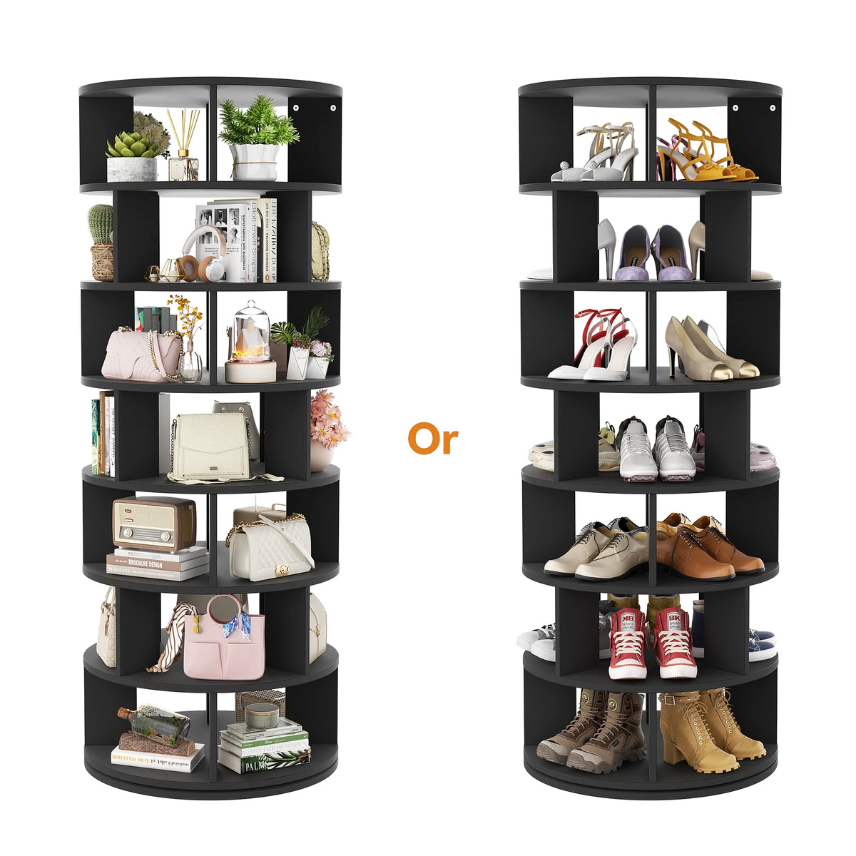 Homieasy Rotating Shoe Rack Tower, 7-Tier Spinning Shoe Rack 360 Revolving Shoe Rack Organizer for Closet, Display Round Storage Carousel Shoes Closet Organization, Black