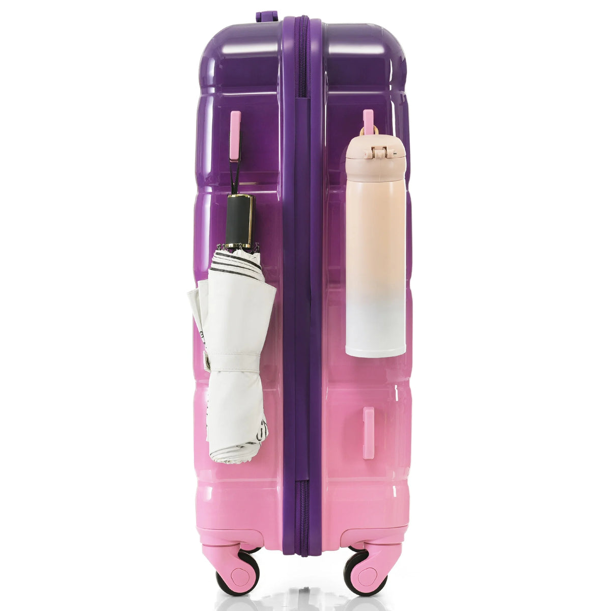 PAPROOS 3-Piece Luggage Set (20''/24''/28''), Hardshell Lightweight Suitcase with USB Port and Side Hooks, Travel Luggage with TSA-Lock, Hardside Rolling Luggage for School, Travel, Pink