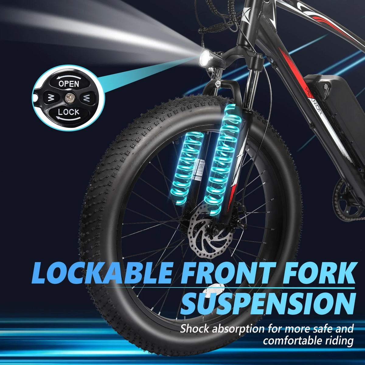 PEXMOR Electric Bike for Adult, Electric Mountain Bike 500W 48V 13AH Removable Battery, 26" Fat Tire EBike Electric Bicycle 20MPH Snow Beach E Bike w/Shimano 7 Speed Lockable Suspension Fork
