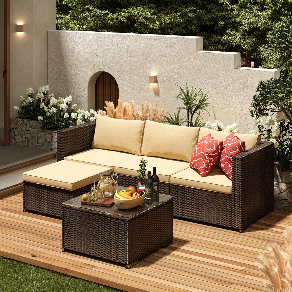 7 Piece Outdoor Patio Furniture Set, Asofer Rattan Wicker Outdoor Conversation Sectional Sofa Set, Gray