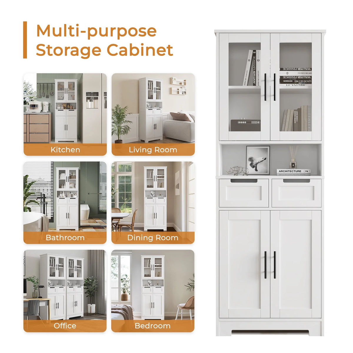 Ktaxon Wooden Bathroom Floor Cabinet with 4 Drawers & 1 Cupboard for Living Room Entryway, White