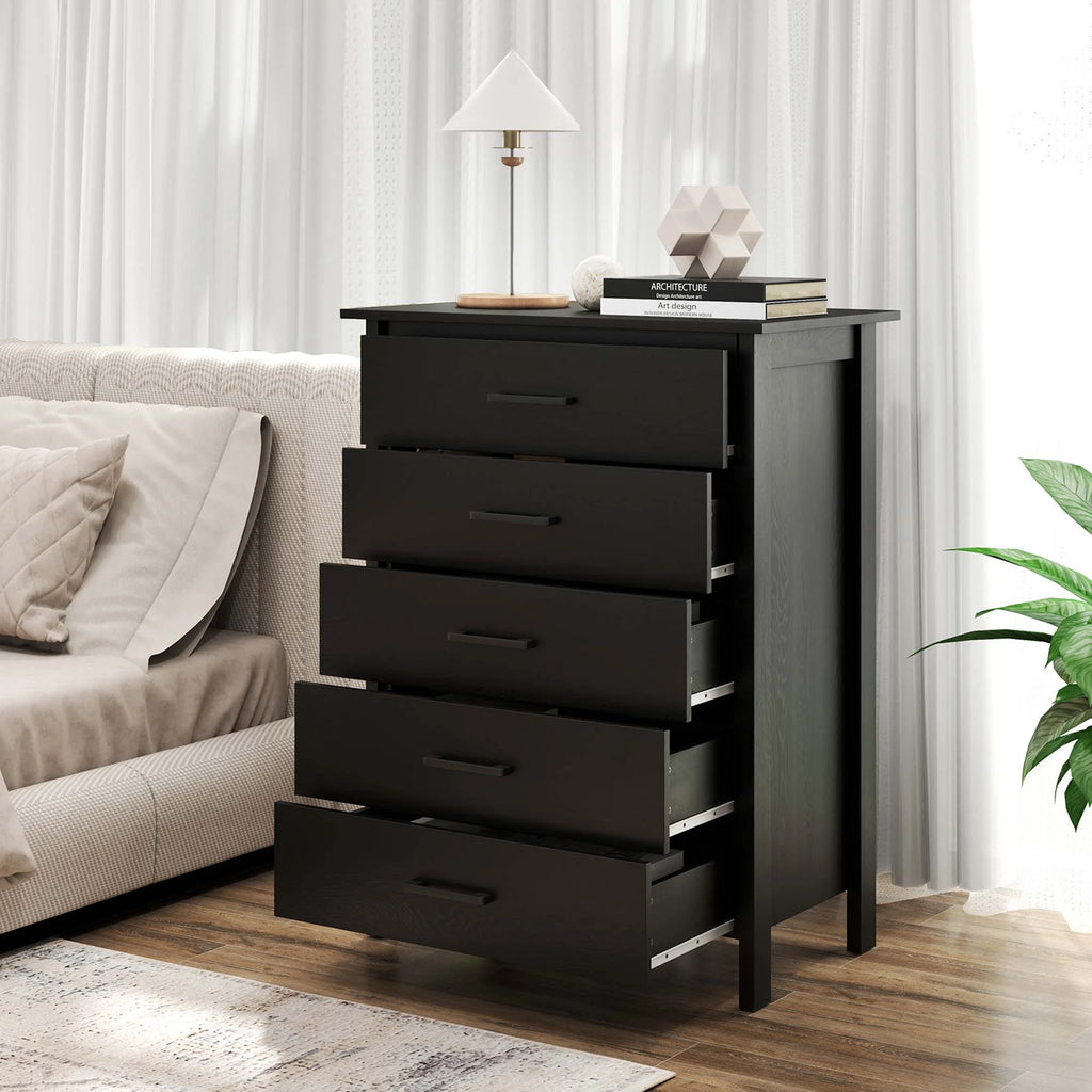 Costway Modern 5 Drawer Chest Storage Dresser Cabinet with Metal Handles Gray Oak