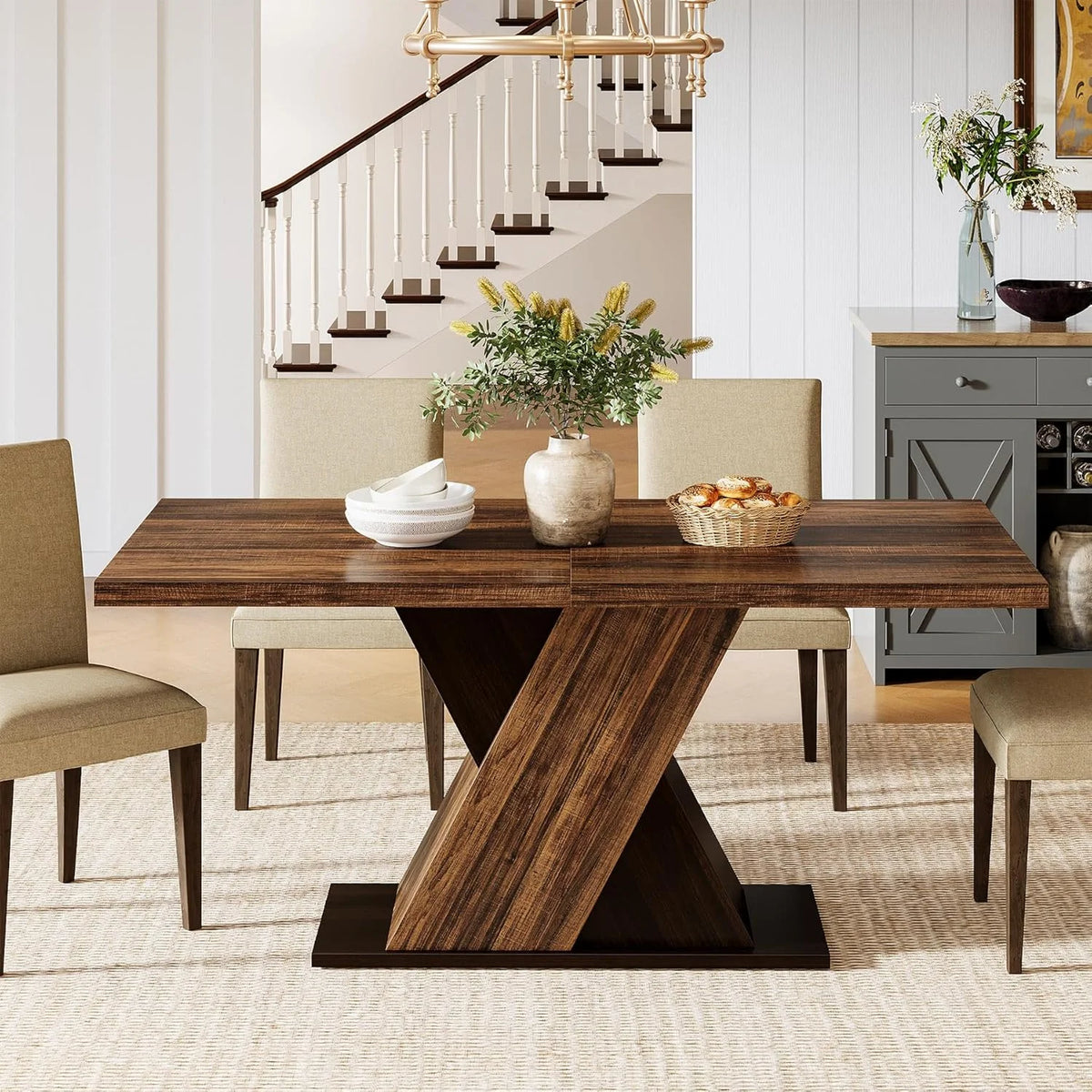 Tribesigns Farmhouse Dining Table for 4-6 People, 55-Inch Rectangle Kitchen Table, Wood Dining Room Table for Dining Room