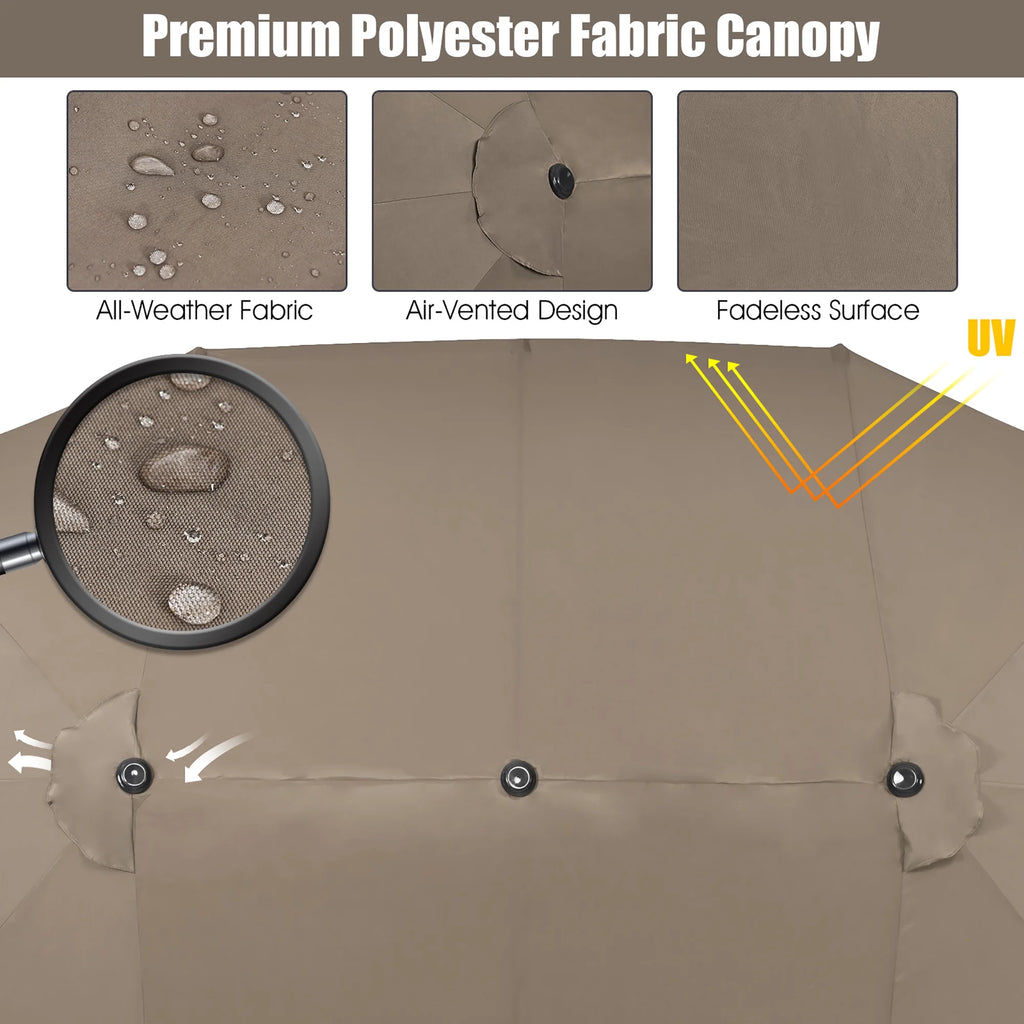 Costway 15ft Beige Patio Double-Sided Umbrella, Crank Lift