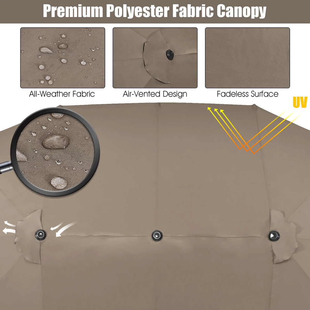 Costway 15ft Beige Patio Double-Sided Umbrella, Crank Lift