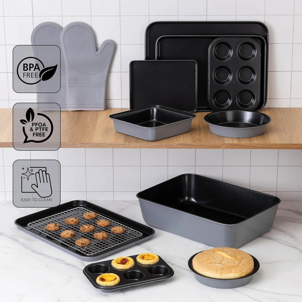 Country Kitchen 13-Piece Nonstick Cookware and Bakeware Set - Pots and Pans Collection with Stackable Design, Cream