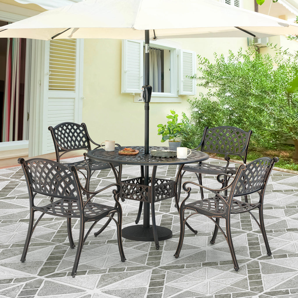 Nuu Garden 5-Piece Outdoor Bar Set, Outdoor Patio Dining Furniture Set, Round Dining Table with Umbrella Hole and Patio Dining Chairs, Bronze