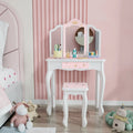 JOYMOR Kids Vanity Table and Stool for Makeup Dressing with Mirrors Drawers, White
