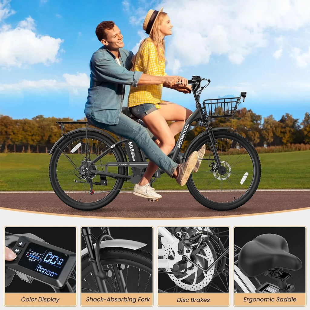 MOONCOOL Electric Bicycle for Adults 350W , 7-Speed Ebike with 36V 10.4Ah Removable Battery 40 Miles Range , 20 mph Electric Commuter Bike for Women Men, Certified to UL 2849 by SGS
