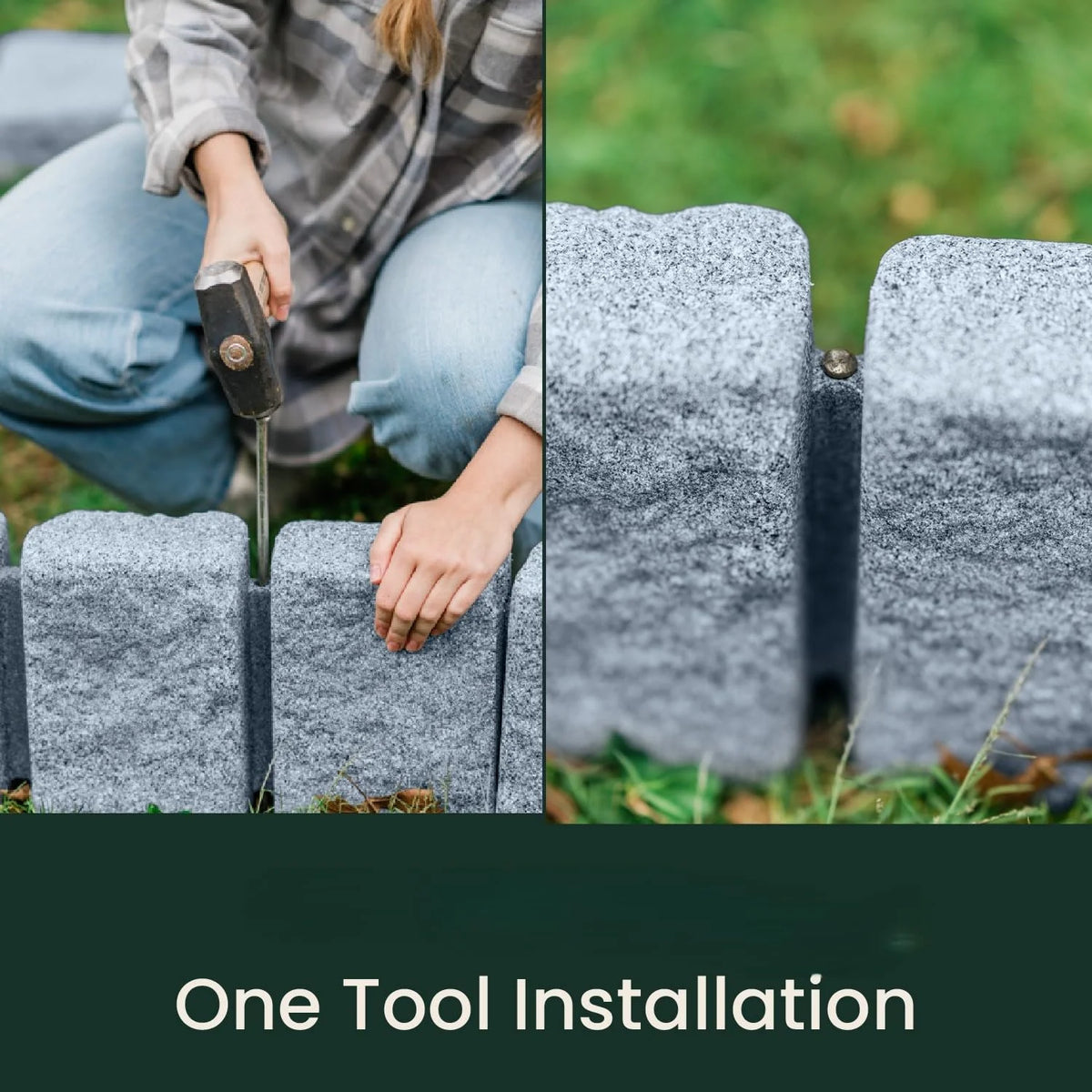 Beuta Landscape Edging | Garden Edging Border | Faux Stone Block XL for Lawn Edging, Flower Beds & Yard Edging 1 Pack | Each Section Has 6 Blocks 48" L x 4" W x 9.5" H | 3 Spikes | Sandstone