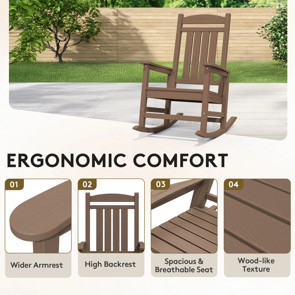 KINGYES Outdoor Rocking Chair Set of 2, HDPE Patio Rocking Chair, Heavy Duty Front Porch Rocker, Navy