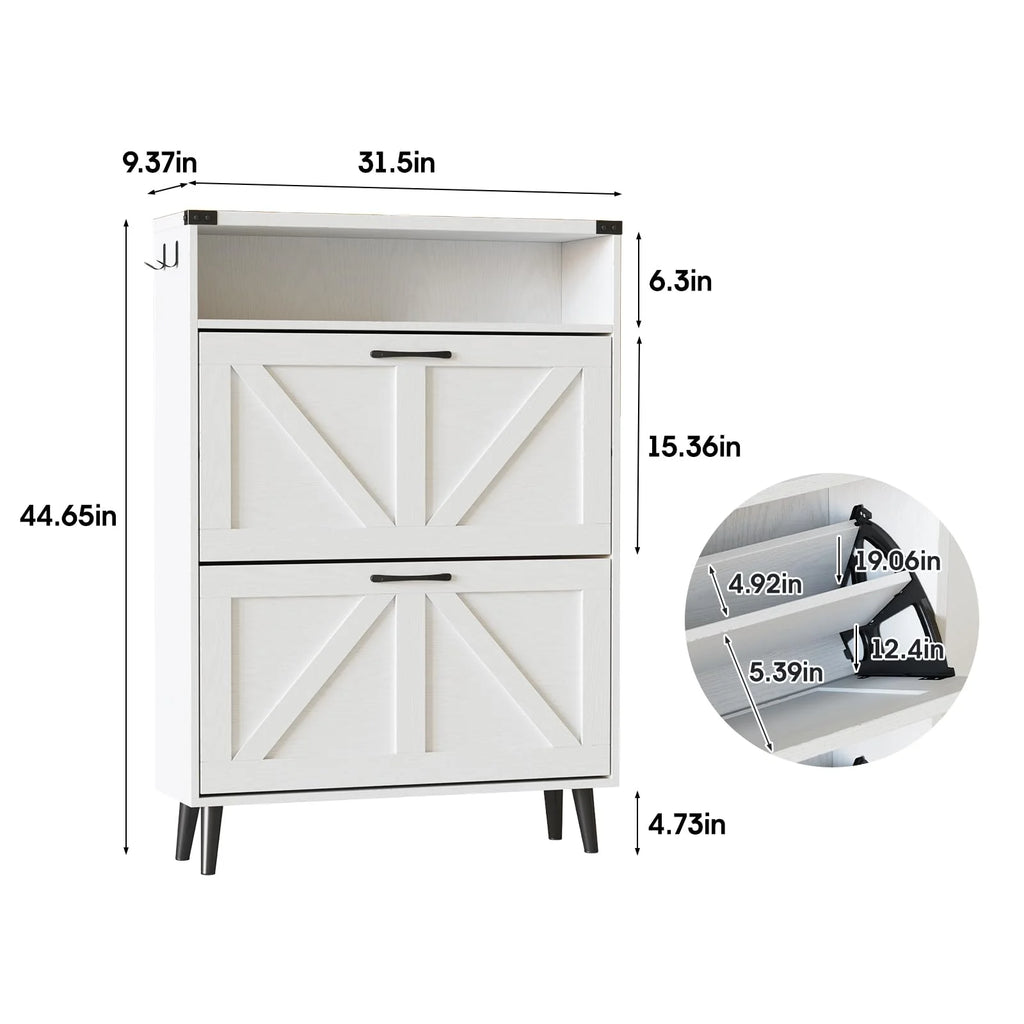 Veanerwood Shoe Cabinet with 2 Flip Drawers Farmhouse Shoe Storage Cabinet Organizer for Entryway, Gray
