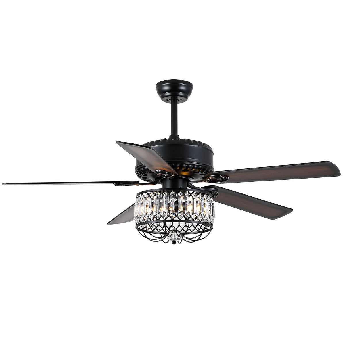 Kviflon 52" Farmhouse Ceiling Fan with Lights & Remote, Crystal Chandelier, Wood Blades, Quiet Motor, 6-Speed, Timer, Modern Lighting for Living Room, Bedroom, Dining Room, Chrome Finish