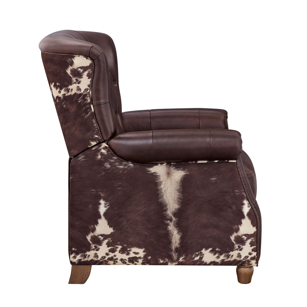 Pioneer Woman Harper Pushback Leather Recliner, Whiskey & Faux Cowhide Upholstery