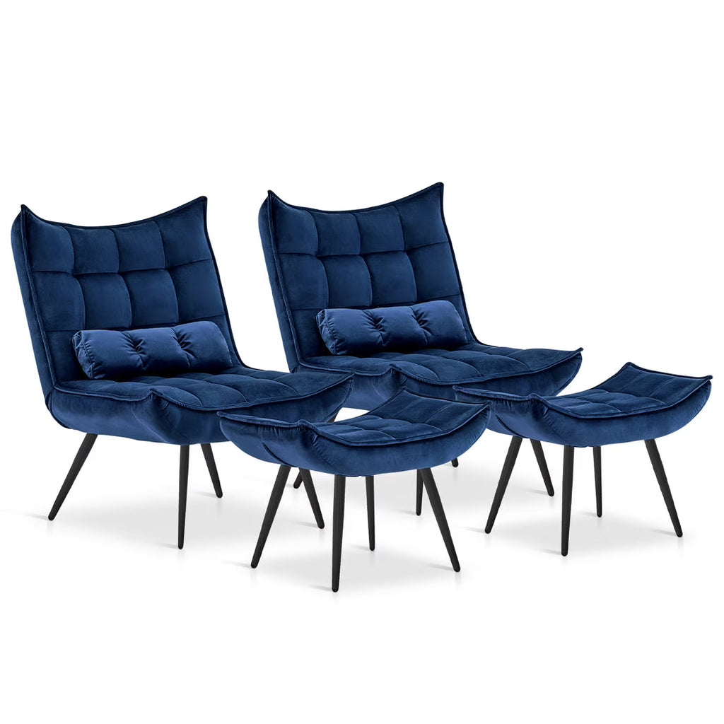 MCombo Accent Chair with Ottoman, Velvet Modern Chairs with Metal Legs for Living Room 4079 (Yellow)