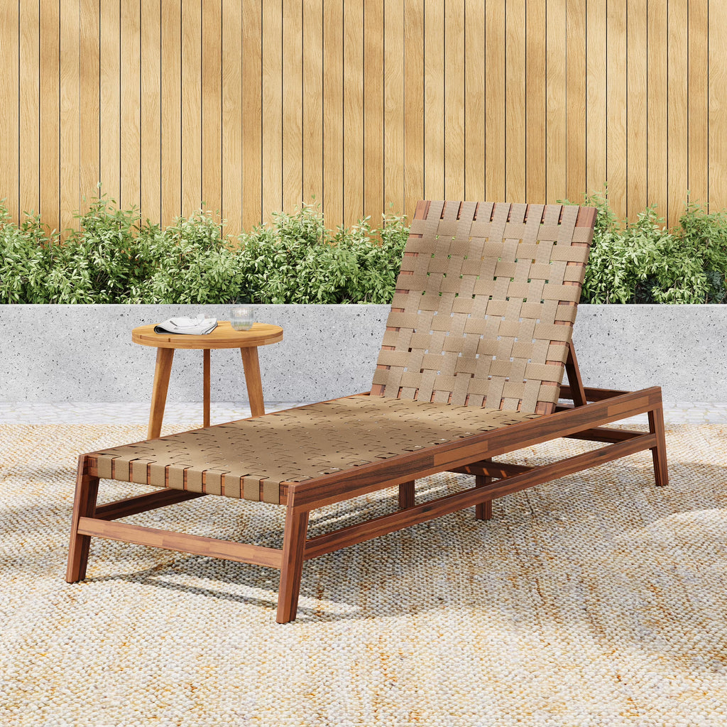 Christopher Knight Home Outdoor Wood Chaise Lounge Chair, Adjustable 4-Position Recliner with Rope Seat, Teak