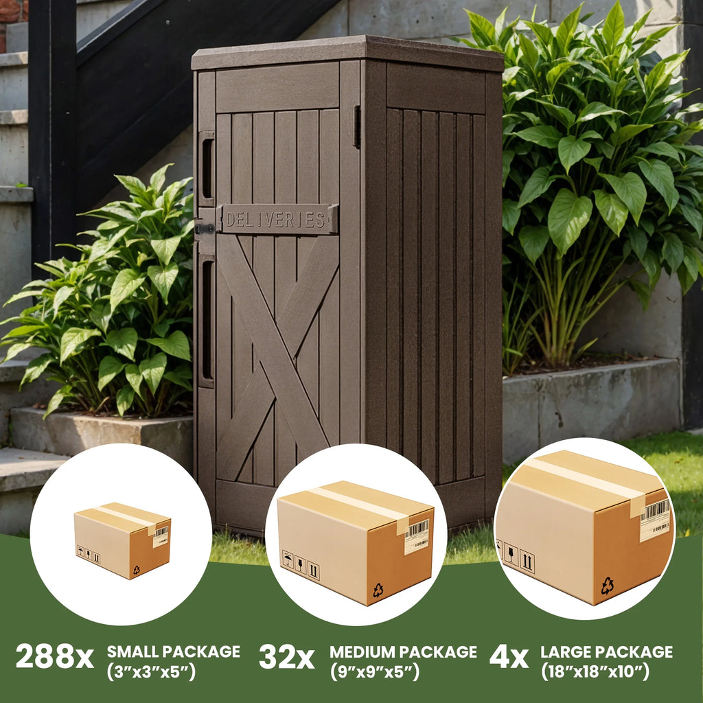 Uforic 60-Gallon Large Outdoor Package Delivery Storage Box, Double-Wall Resin Waterproof Deck Box for Porch or Curbside, Lockable, Brown