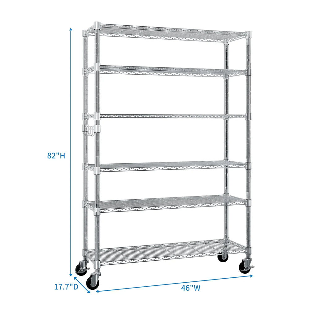 Xilee Wire Shelving Unit with Wheels Steel 6 Tier Heavy Duty Layer Rack Storage Metal Shelf Garage Organizer Wire Rack Shelving Adjustable