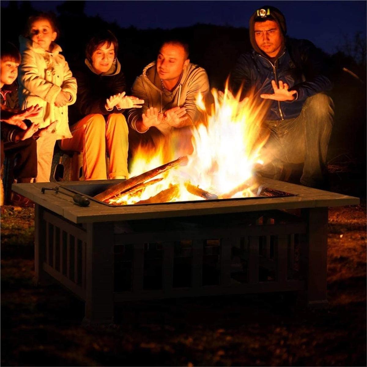 Fire Pits for Outside, UHOMEPRO 32" Square Iron Fire Pit Backyard Patio Garden Stove Wood Burning Fire Pit w/ BBQ Net, Waterprrof Cover, Mesh Screen Lid, Wood Grate, Poker, Durable Fire Pit