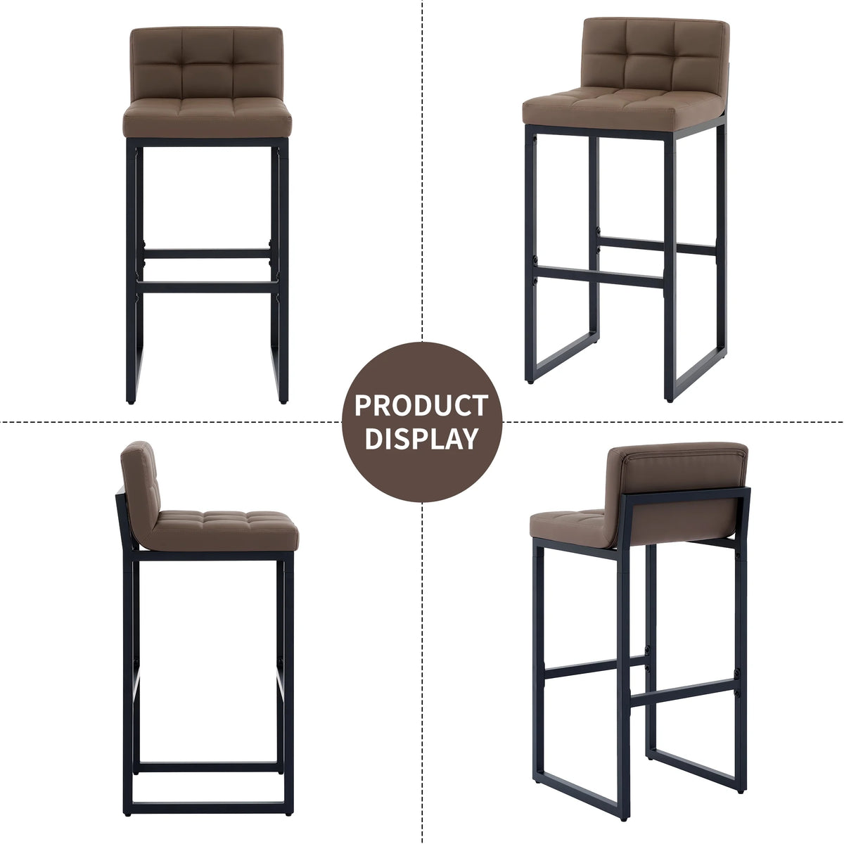FIRAVOE Bar Stools Set of 3, Counter Height Bar Stools (Low Back)(Thickened Frame) 26" PU Leather Barstools Bar Chairs for Kitchen Island, Black