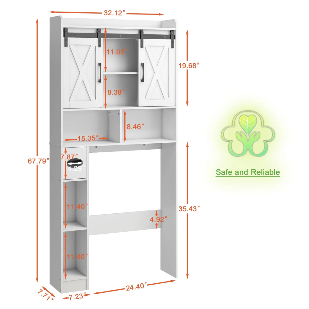 Over The Toilet Storage Cabinet, Farmhouse Storage Cabinet Over Toilet with Sliding Doors Home Space-Saving Toilet Rack, for Bathroom, Restroom, Laundry
