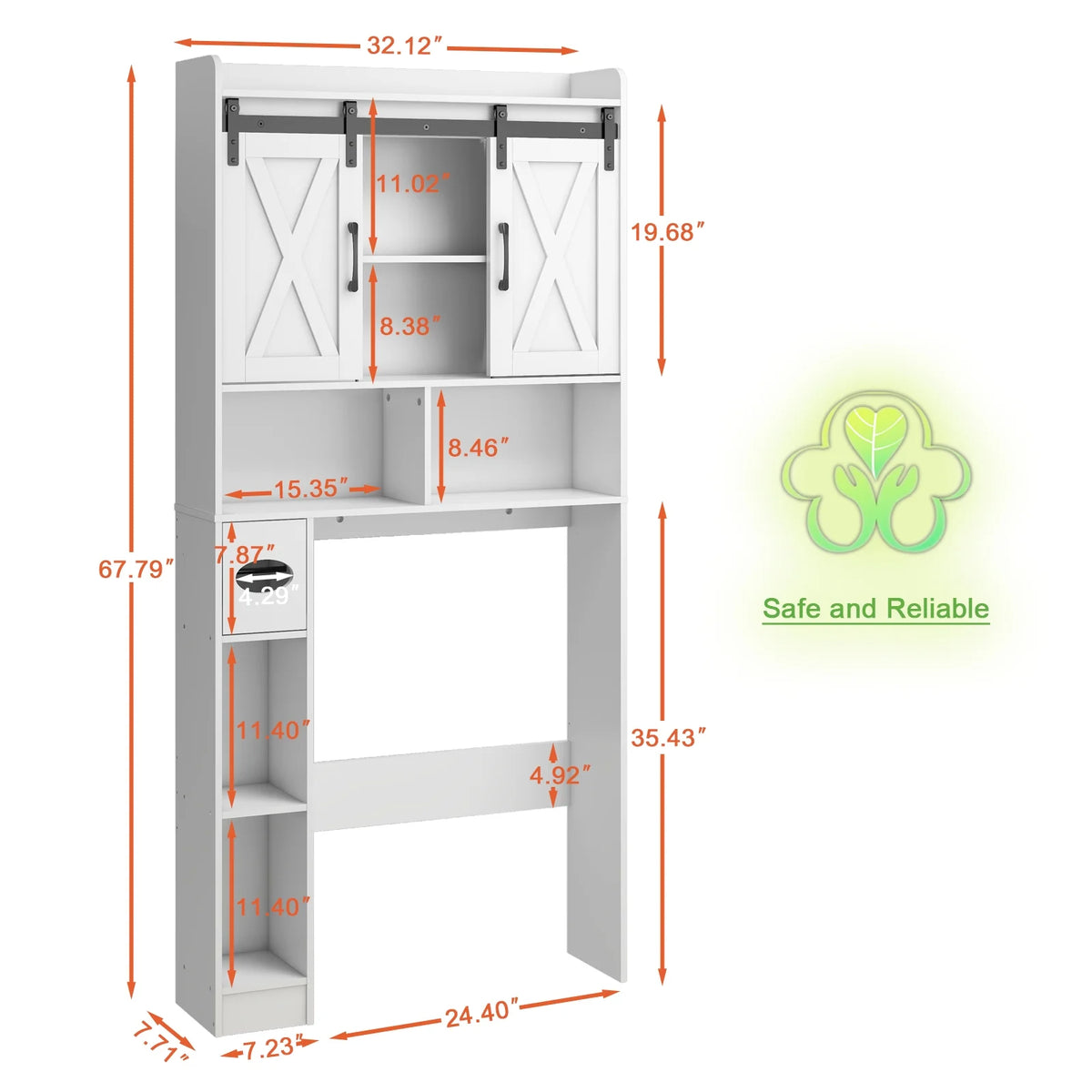 Over The Toilet Storage Cabinet, Farmhouse Storage Cabinet Over Toilet with Sliding Doors Home Space-Saving Toilet Rack, for Bathroom, Restroom, Laundry