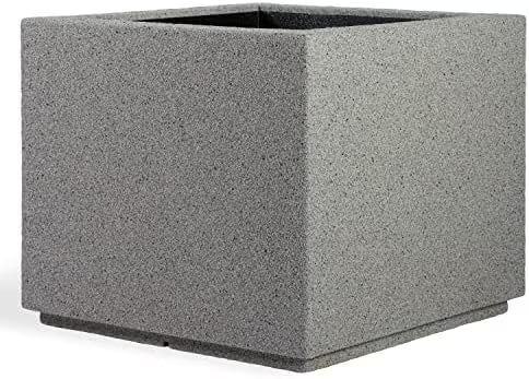 PolyStone Monterray Modern Outdoor/Indoor Square Planter, 23" L x 23" W x 19" H, Lightweight, Heavy Duty, Weather Resistant, Polymer Finish, Commercial Grade and Residential (Concrete Gray)
