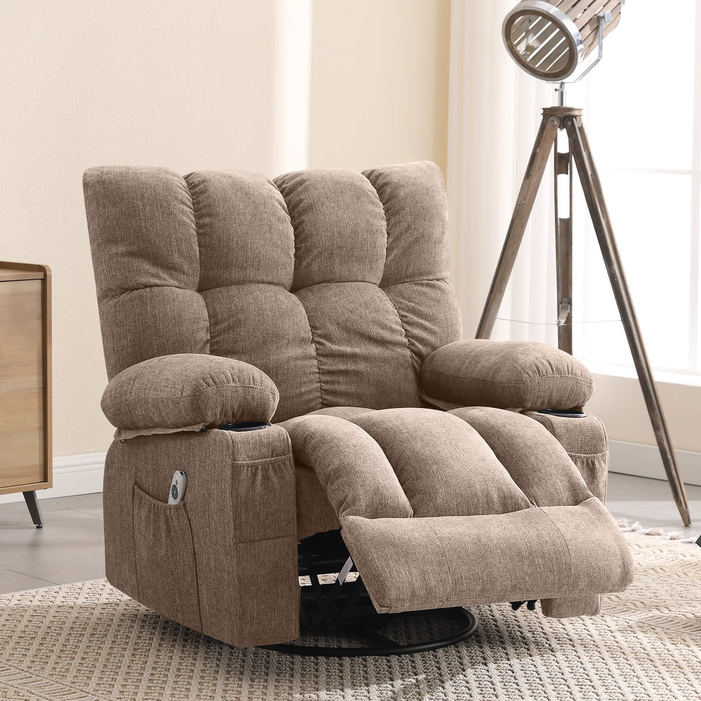 JONPONY Manual Recliner Chair with Heat Therapy and Massage Function, Heavy Duty Reclining Mechanism Massage Chair, Elderly Single Rocker Sofa with Cup Holders for Bedroom Home Theater,Grey