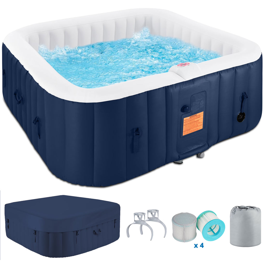 73 inch 4-6 Person Inflatable Hot Tub Spa with Control Panel, Outdoor Portable Hottub with 130 Jets, Insulated Tub Cover and Floor Protector, Temperature up to 104°F, Gray