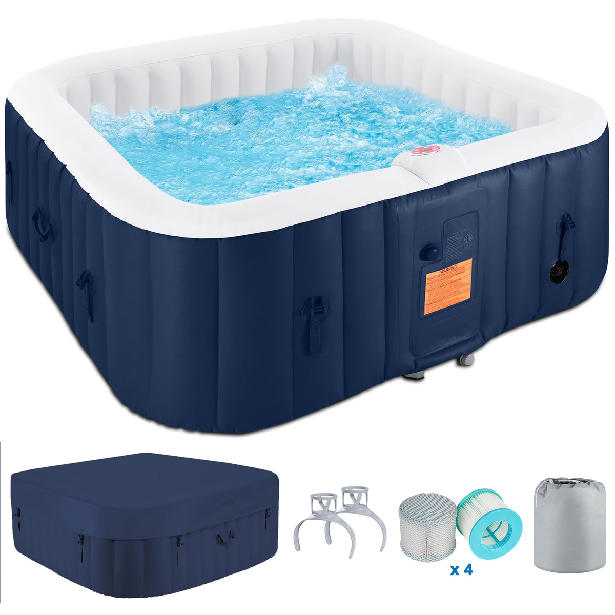 73 inch 4-6 Person Inflatable Hot Tub Spa with Control Panel, Outdoor Portable Hottub with 130 Jets, Insulated Tub Cover and Floor Protector, Temperature up to 104°F, Gray