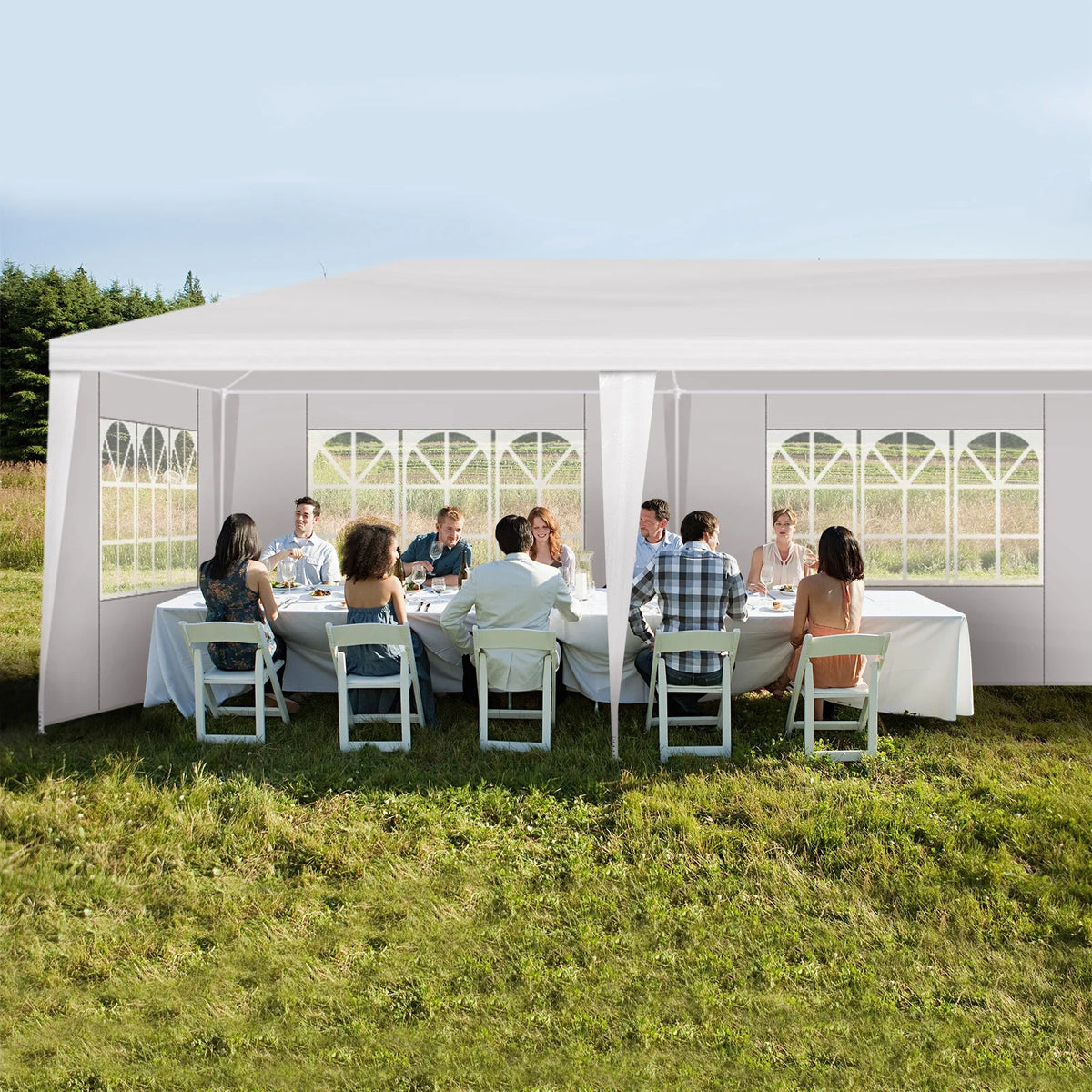 10'x30' Outdoor Party Tent with 8 Removable Sidewalls, Waterproof Canopy Patio Wedding Gazebo, White