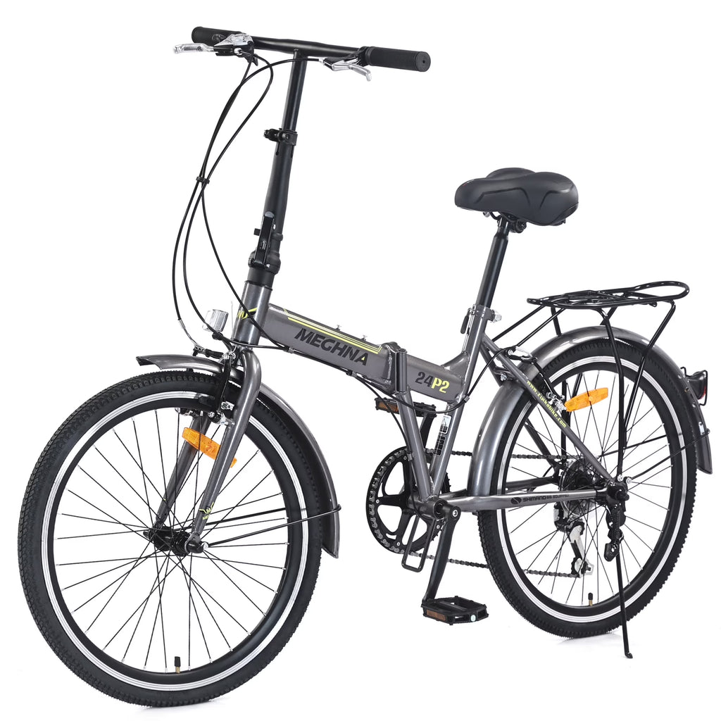 Meghna 24 inch Folding Bike 7 Speed V Brake City Commuter for Men Women Daily Commuting Black