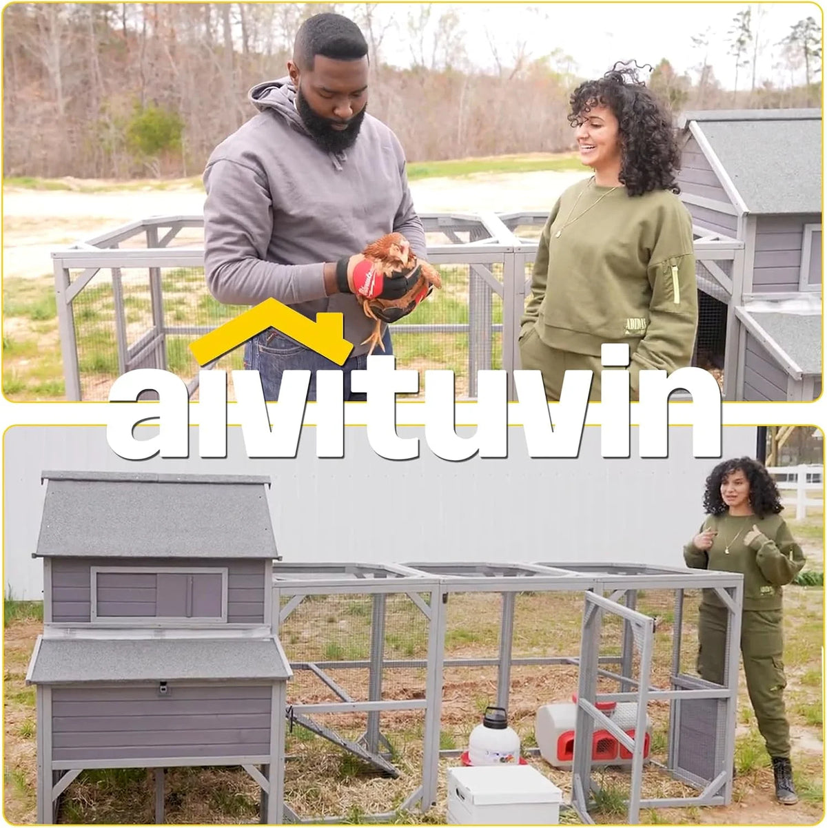 Aivituvin Chicken Coop Extra Large Chicken House Outdoor Poultry Cage for 8-10 Chickens