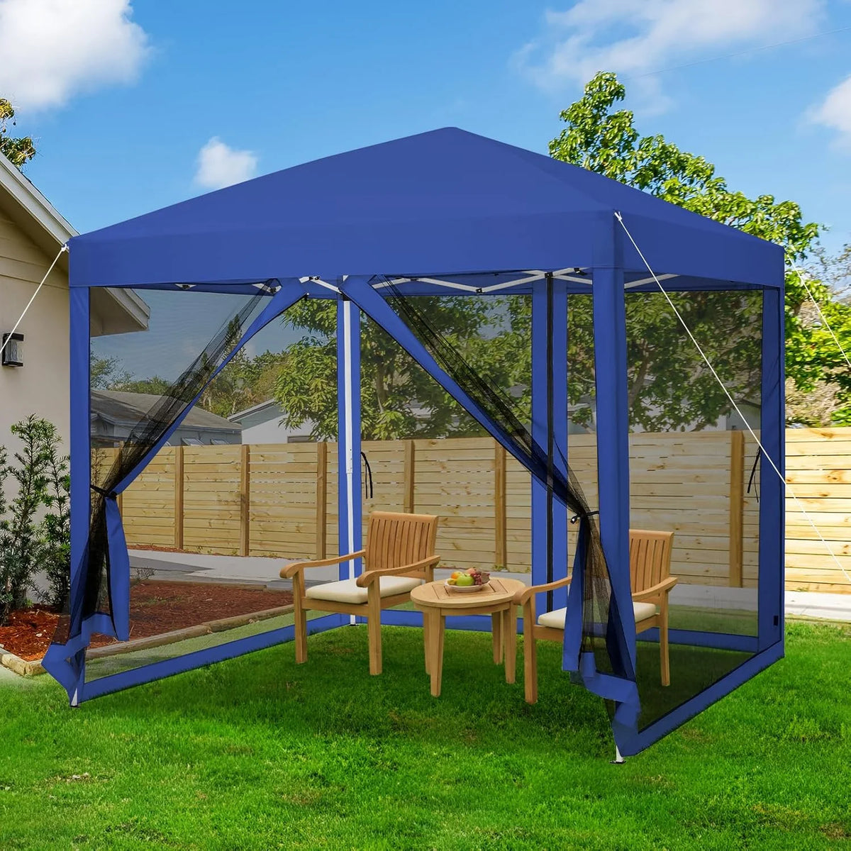 Instant Pop-Up Canopy Tent with Removable Mosquito Net & 2 Zipper Doors, 90-Second Setup, UV50+/Waterproof, 64-100 Sq Ft Shade, Wheeled Carry Bag for Camping, Backyard, Picnic