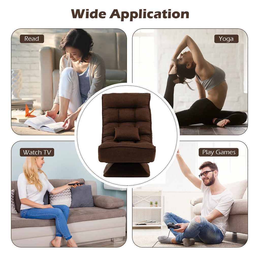 Costway 360 Swivel Floor Chair 5-Level Adjustable Lazy Chair w/ Massage Pillow Black