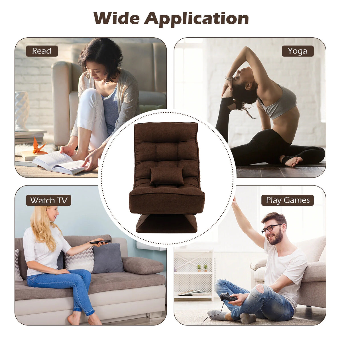 Costway 360 Swivel Floor Chair 5-Level Adjustable Lazy Chair w/ Massage Pillow Black
