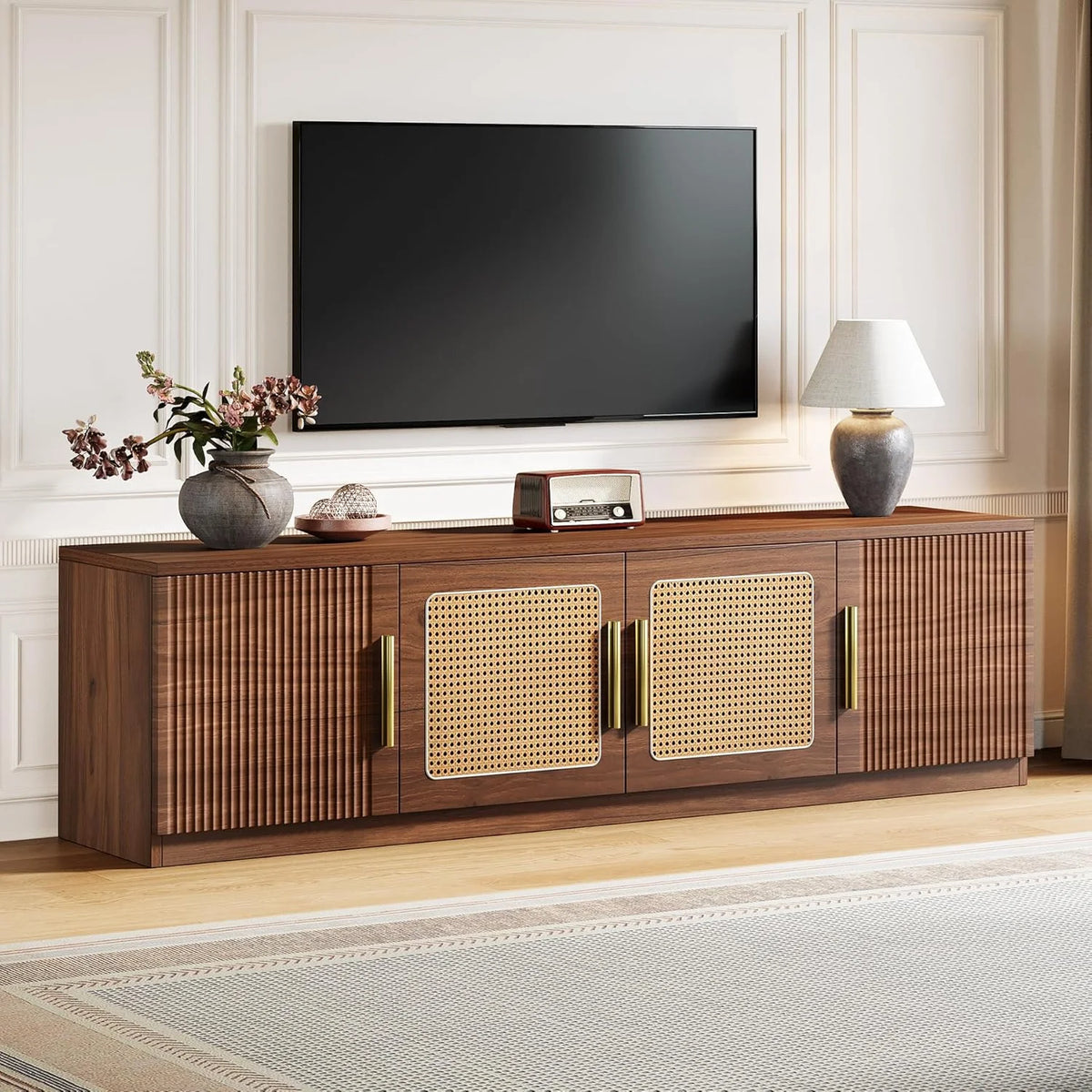 Tribesigns 70.9" TV Stand for Living Room, Mid Century Modern Entertainment Center with 6-Tier Storage Shelf