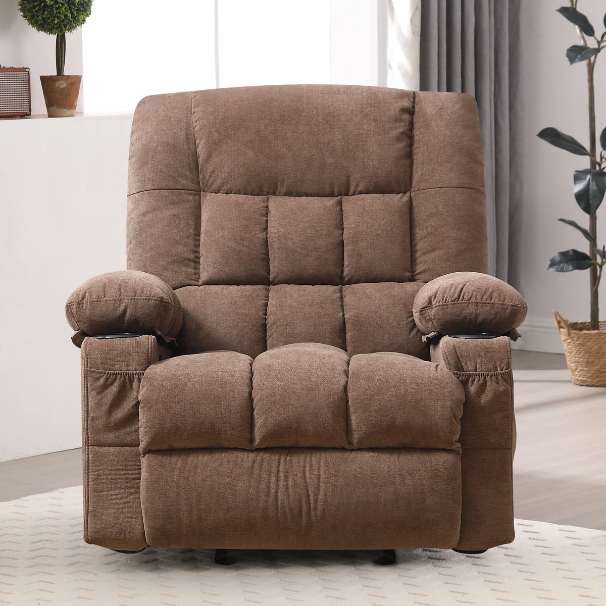 JONPONY Massage Swivel Rocker Recliner Chair with Vibration Massage and Heat Ergonomic Lounge Chair for Living Room with Rocking Function and Side Pocket, 2 Cup Holders, USB Charge Port,Grey