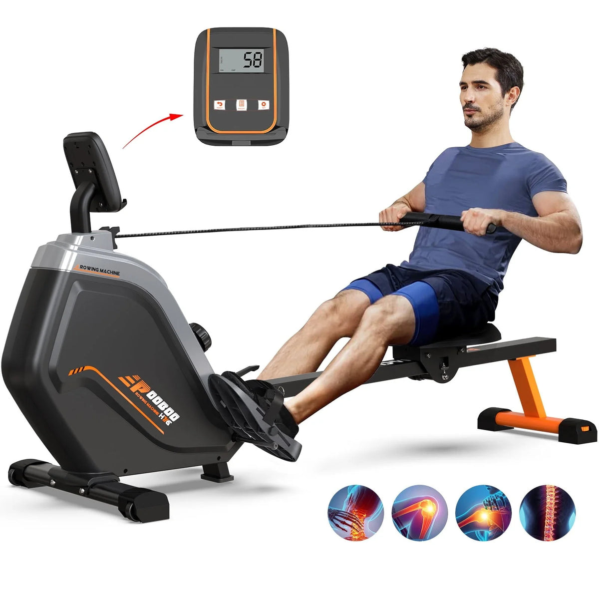 Pooboo Build-in Bluetooth Magnetic Rowing Machines Rower Foldable 16 Level Resistance Indoor Rower Machines Home Exercise 350lb