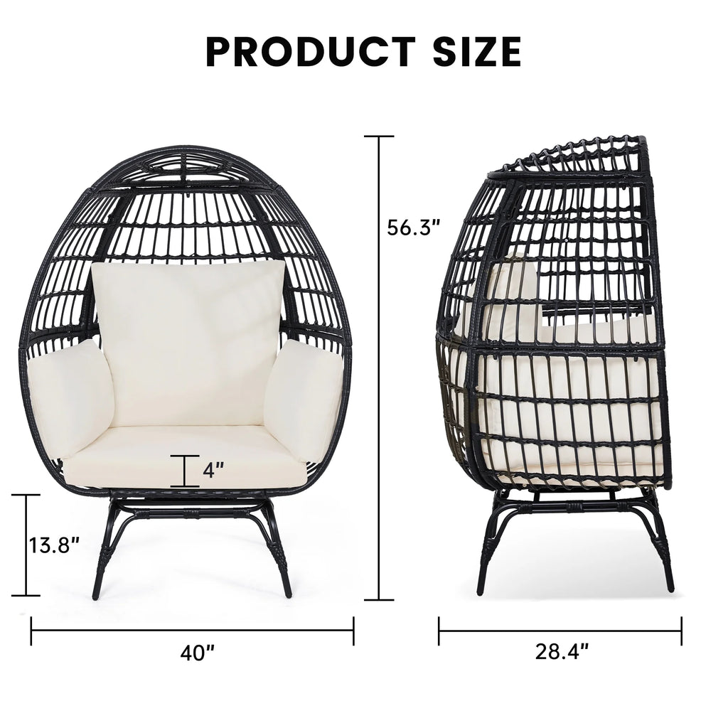 Skandiquip Oversized Rattan Adult Egg Chair, 360 Swivel, Outdoor Patio Chair with overstuffed Cushions, Indoor Large Wicker Egg Chair, Natural Rattan, Beige Cushion