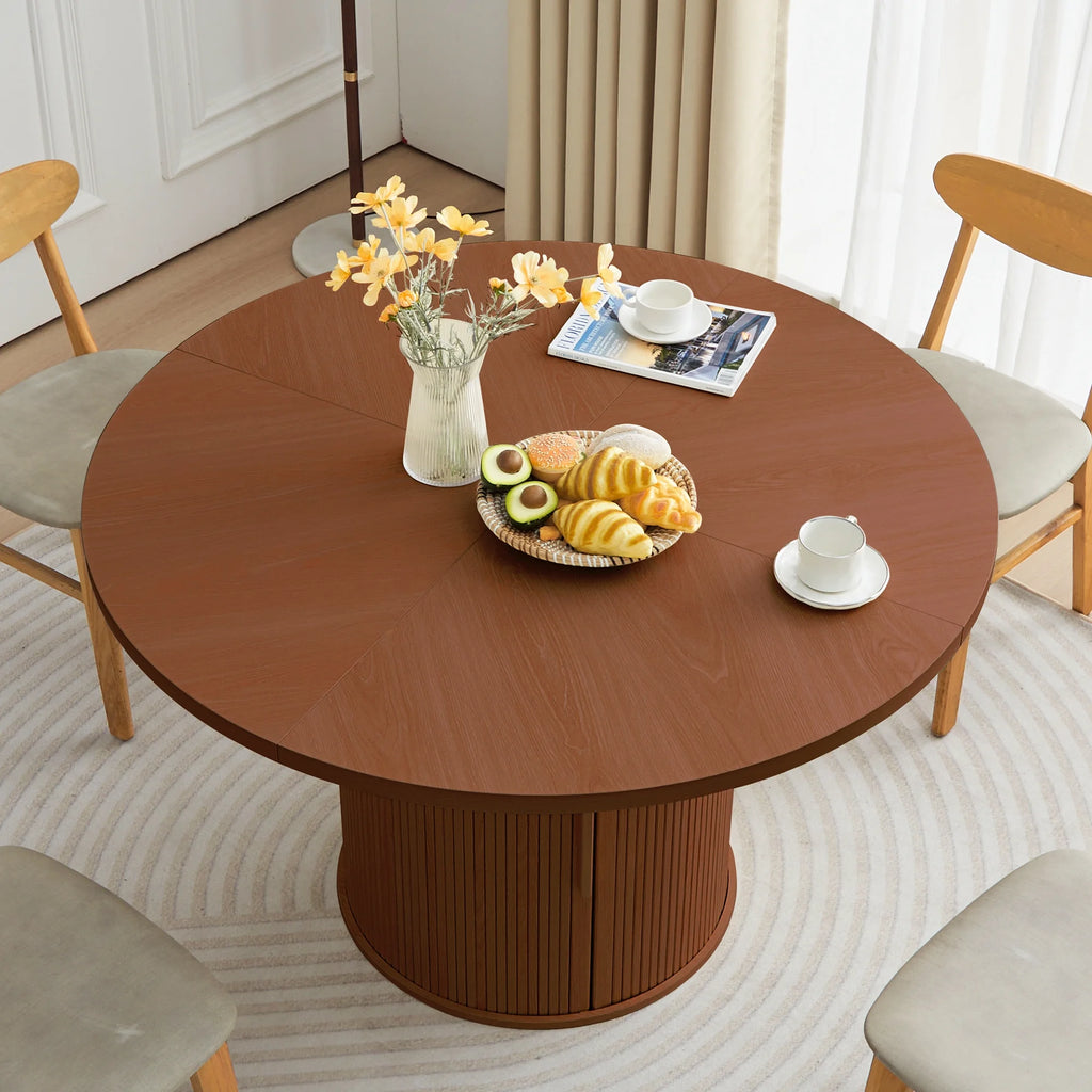 Wirrytor Round Dining Table, Modern Farmhouse Kitchen Table, 47 Inch Coffee Circle Dining Tables with Wood Strip Base for Kitchen Living Room, Black