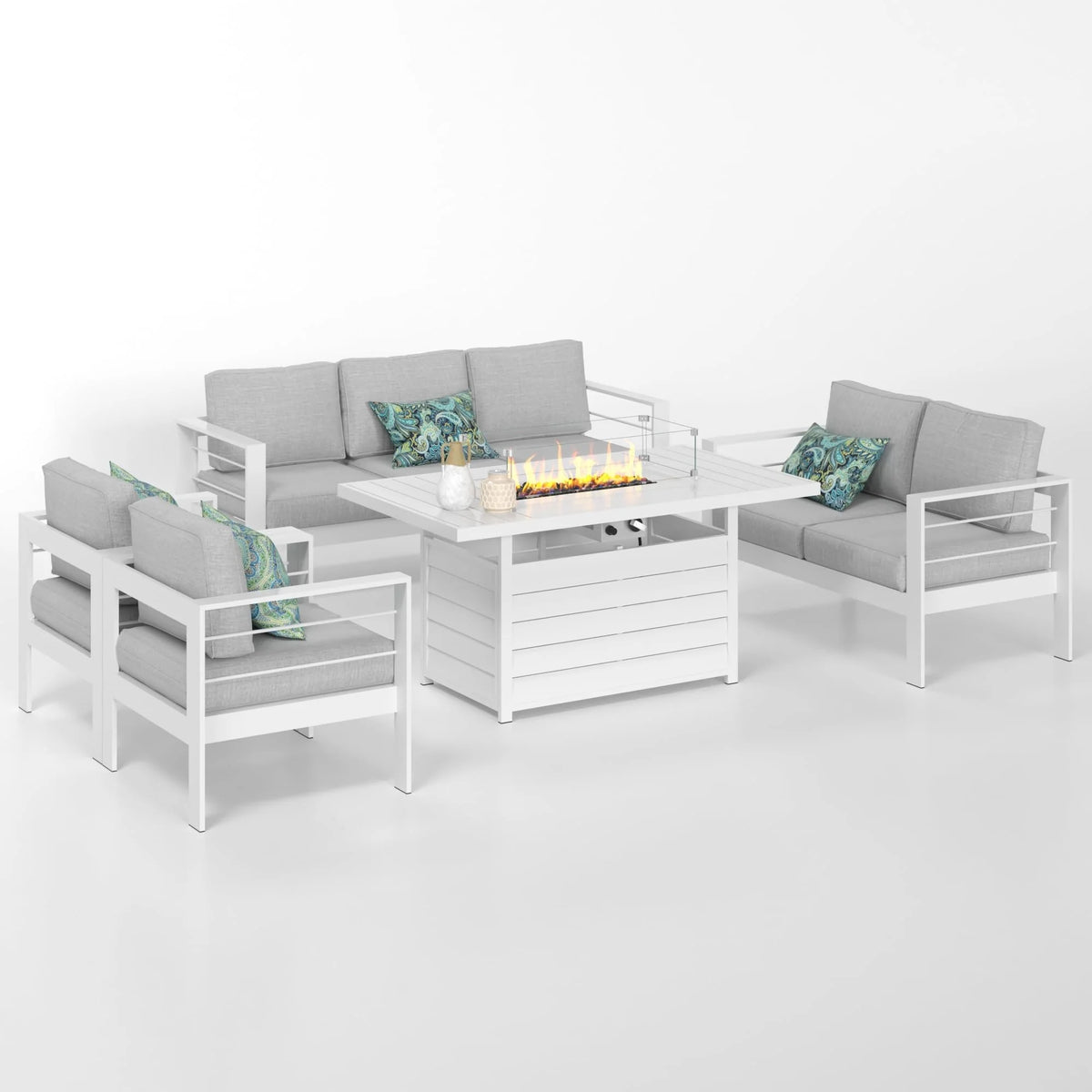 CozyHom 5 Pcs Outdoor Patio Aluminum Furniture Sofa Sets, Outside Patio Conversation Couch Sets With Table&Cushions for Garden Porch, Gray