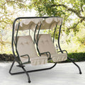 Outsunny 2-Seat Modern Steel Canopy Porch Swing with Cup Holder and Cushions, Beige/Black
