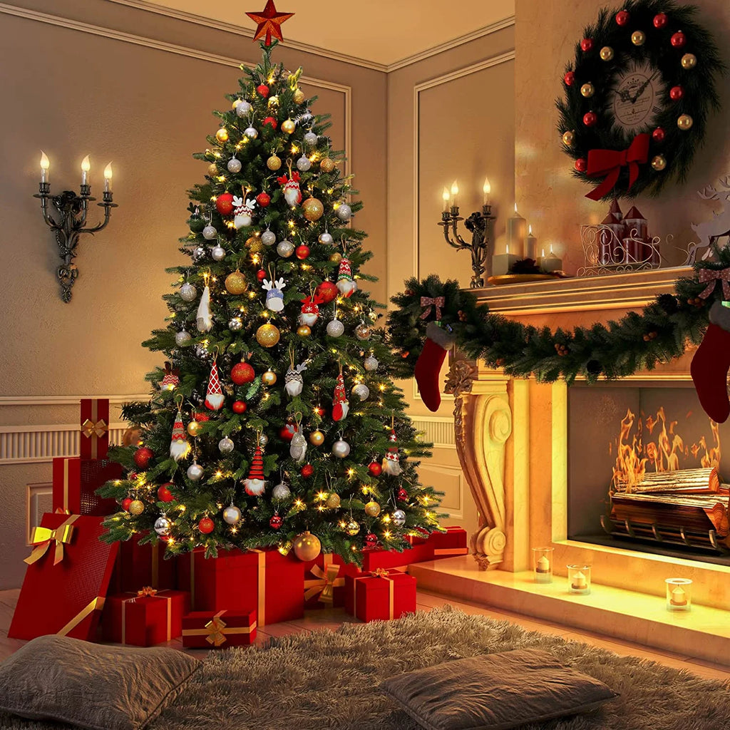 Vebreda 6FT Pre-Lit Artificial Christmas Tree with 300 Warm White LED Lights, Hinged Branch Design, Eco-Friendly PVC Needles & Foldable Metal Stand for Home, Office & Holiday Dcor
