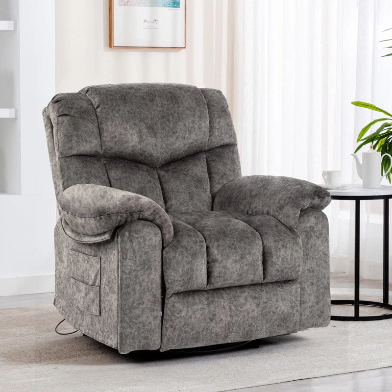 Colerline 35.43" Wide Modern Velvet Upholstered Heating & Massage Swivel Reclining Rocker Chair with Hidden Cupholders for Living Room and Bedroom, Brown