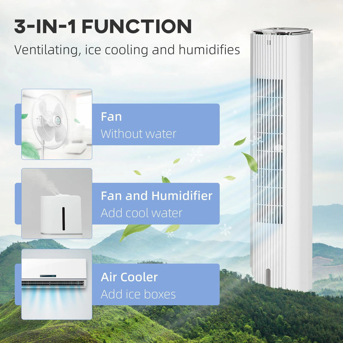Resenkos 42" 3-In-1 Evaporative Air Cooler with Water Tank, Ice Cooling Fan with Humidifier, 52 Oscillating Portable Swamp Cooler, White