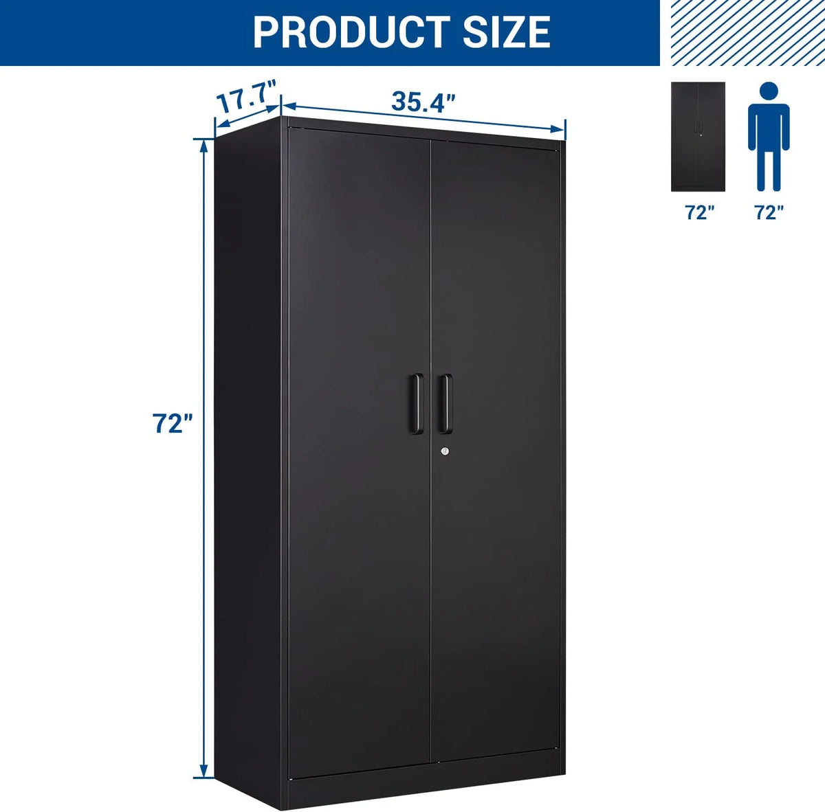 STANI Metal Locker Storage Cabinet, Employees Locker with Hanging Rod Bar, 71 Black Tall Steel Wardrobe for Home, School, Office (Assembly Required)