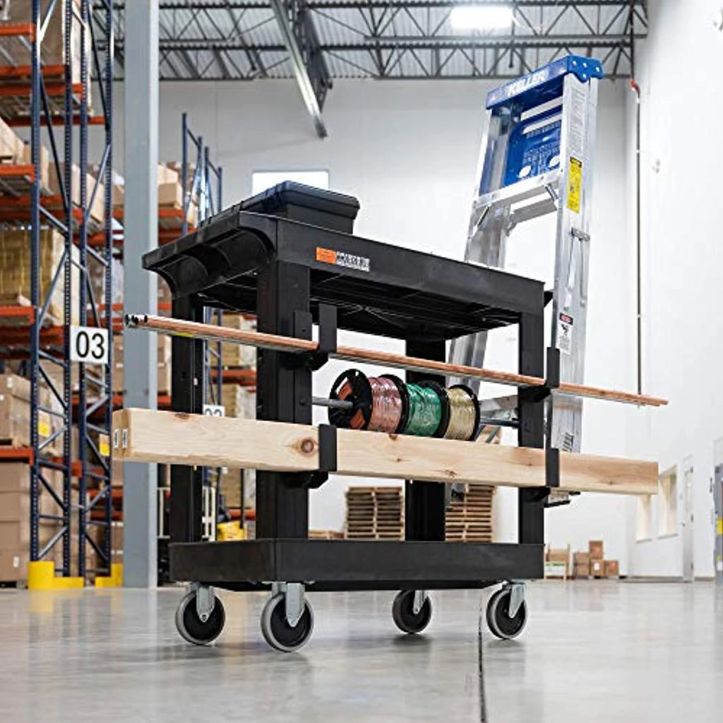 Luxor Rolling 3-Shelf Utility Cart, HDPE Black